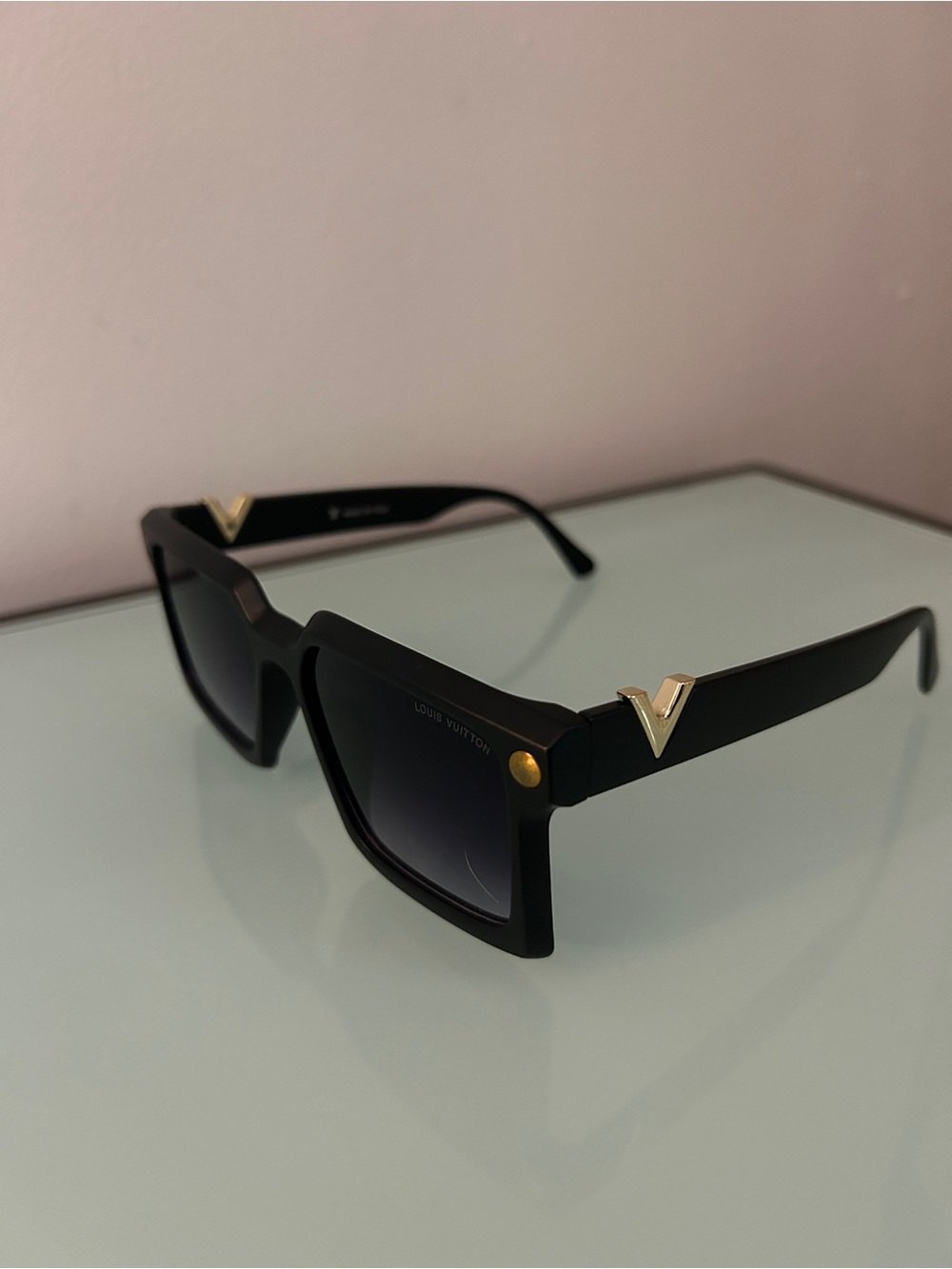 Louis Vuitton Black Sunglasses with Gold V Accents
